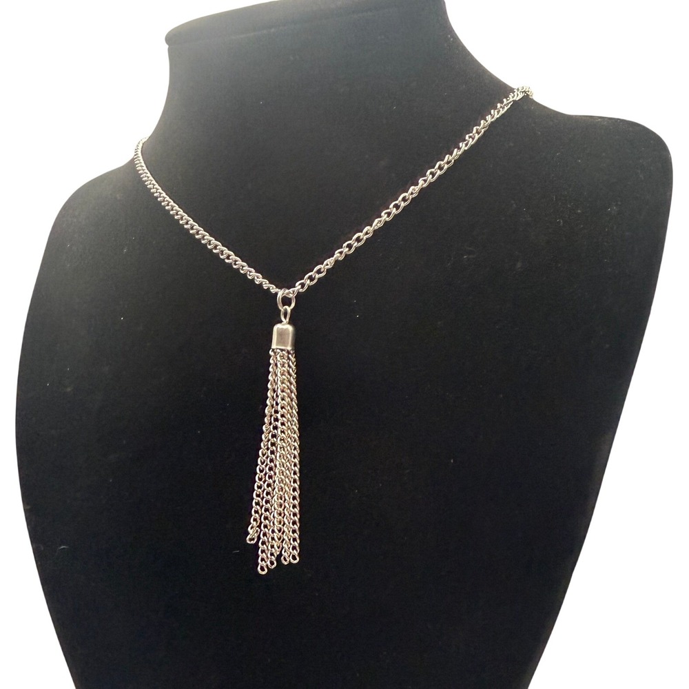 Silver Tone Tassel Layered Chain Necklace
